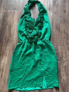 Amanda Uprichard Emerald Green Ruffled Halter Mini Dress